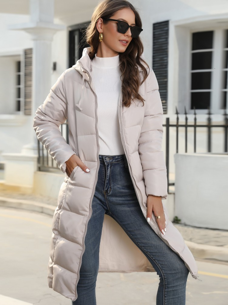 

Women' Down Parkas Womens Winter Clothing Hooded Cotton Jacket Midi Slim Fit Warm Velvet Outerwear 221125, Red