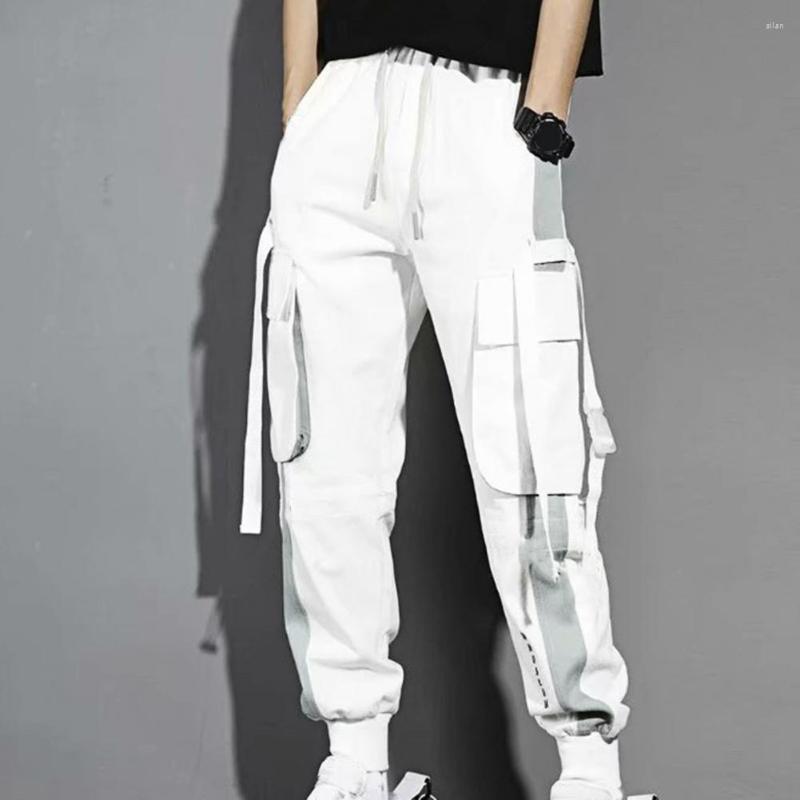 

Men's Pants Chic Men Cargo Plush Soft Ankle Length Jogger Color Stitching, White