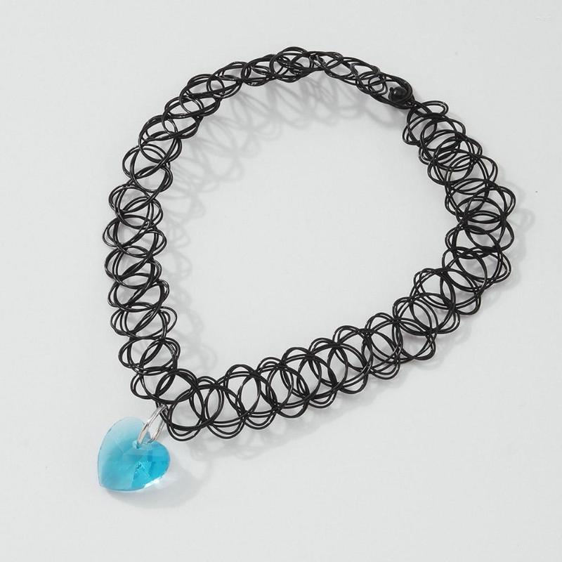 

Choker Vintage Short Stretch Elastic Gothic Punk Women Neck Jewelry Tattoo Black Fishline Heart Pendant Necklace Chocker