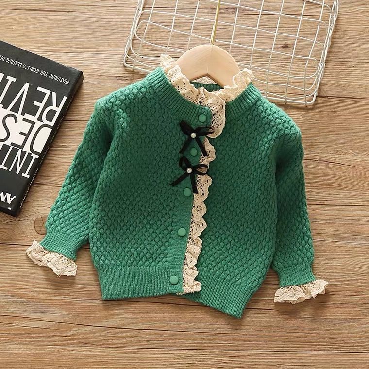 

Cardigan Kids Girls Knitted Sweaters Lace Bow Stitching Arrival Children Autumn Winter Korean Style 12M-6Y 221128, Camel
