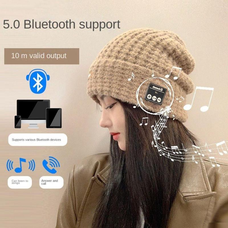 

Ball Caps Works On All Smartphones Rechargeable Earphone Wireless Headphone Hats Knitted Hat Bluetooth Cap, Black