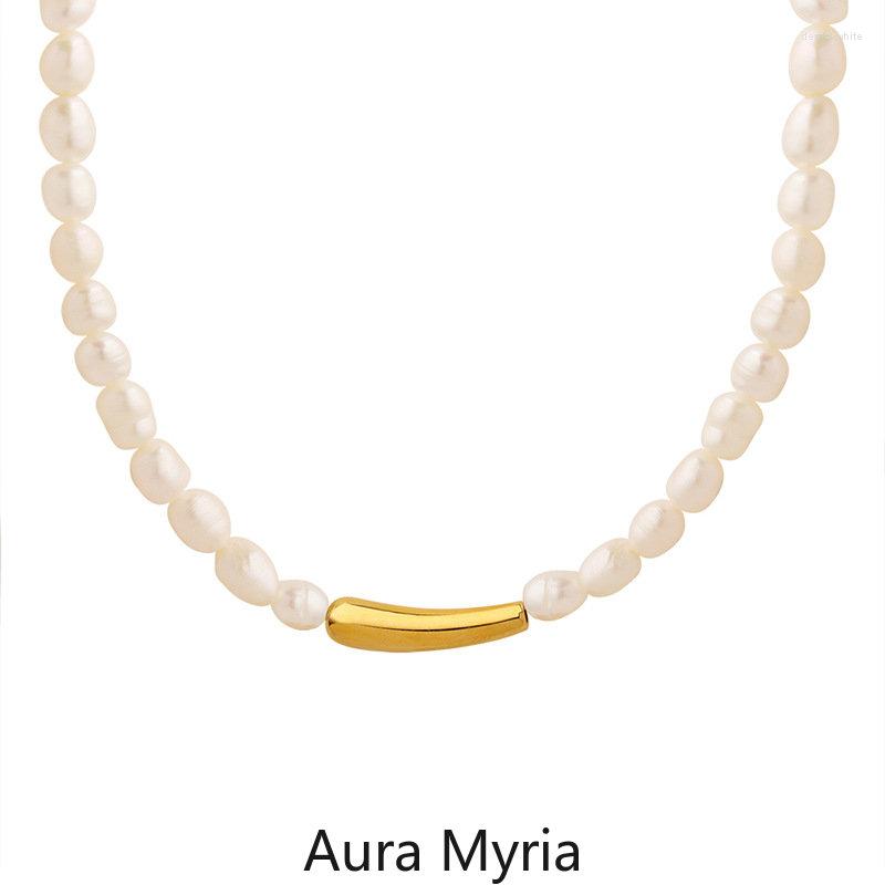 

Choker Irregular Baroque Natural Freshwater Pearl Necklace For Women Jewelry Stainless Steel Golden Bar Charm Pendant Necklaces