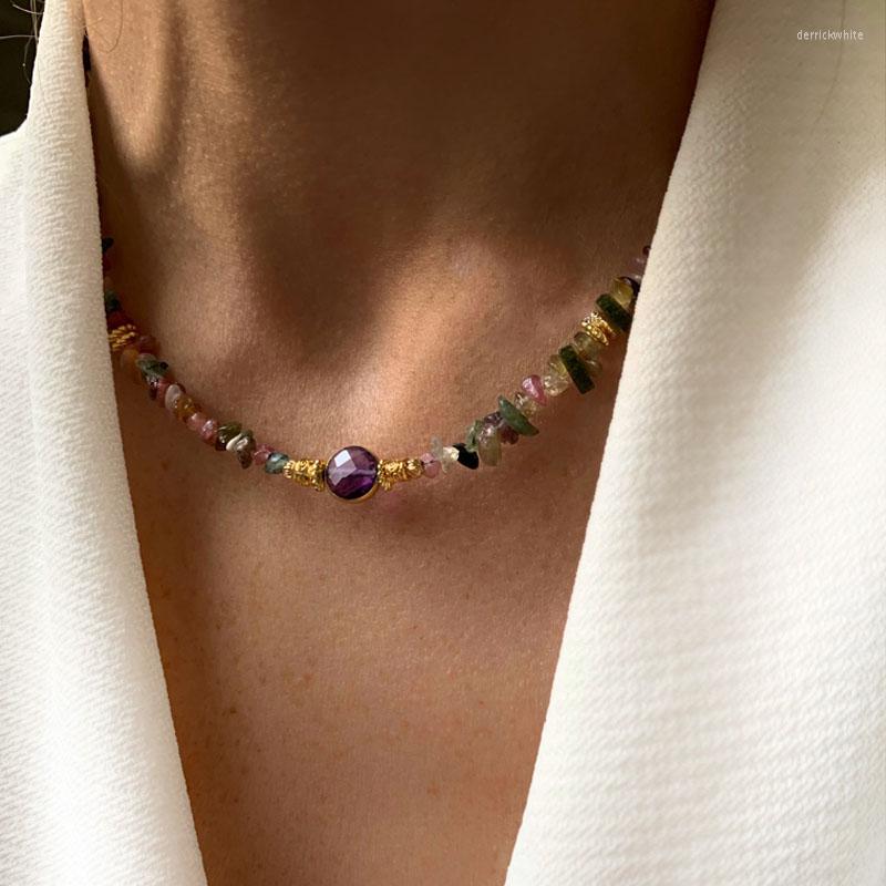 

Choker Handmade Pink Colorful Irregular Gravel Panel INS Style Round Stone Pendant Jewelry Banquet Party Trendy Charm