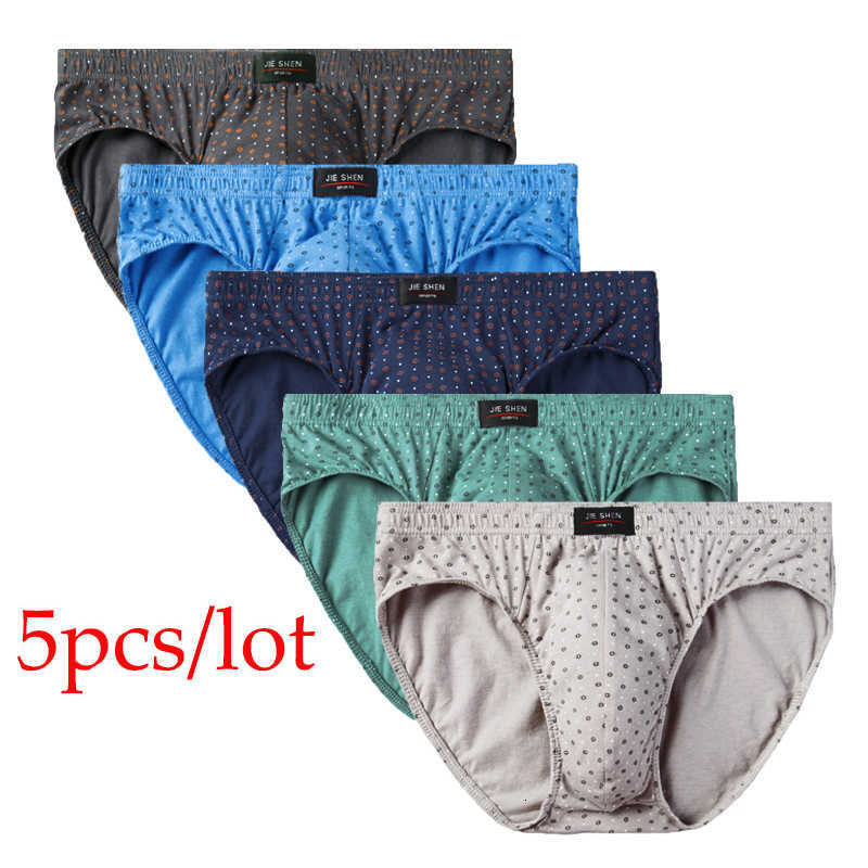 

Men's Cotton Underwear 100% Comfortable Printed 5 Pieces/batch, 3dblue 2lgray