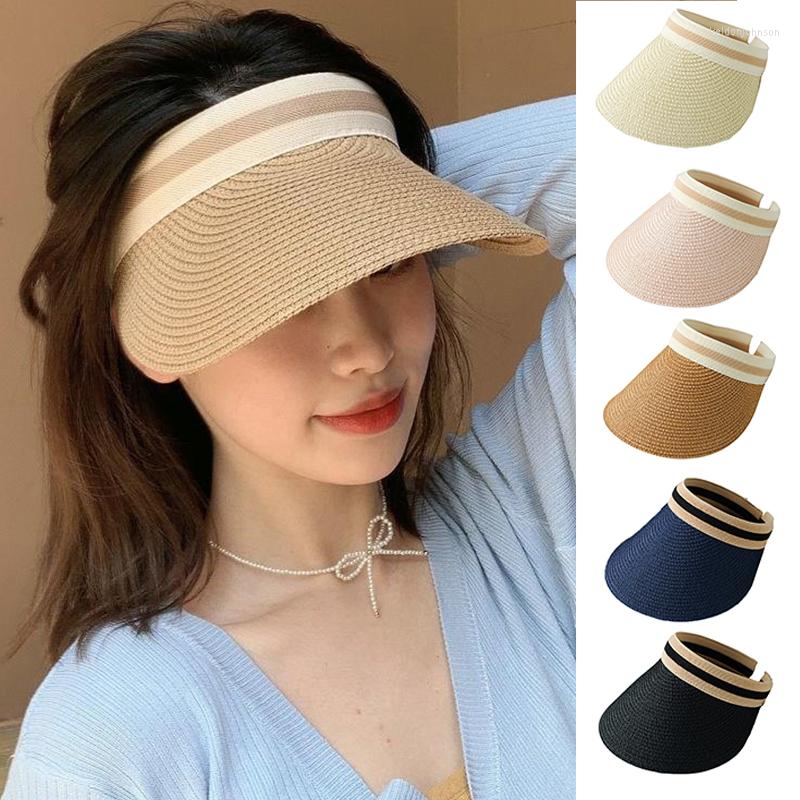 

Wide Brim Hats Empty Top Straw Sunscreen Hat Sunshade Women's Weaving Summer Outdoor Caps Beach Leisure Style Trend Fashion Breathable, White