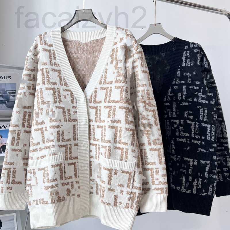 

Women' Sweaters designer Autumn and Winter 2022 New Letter V-Neck Soft Jacquard Knitted Cardigan AFYD, Caramel