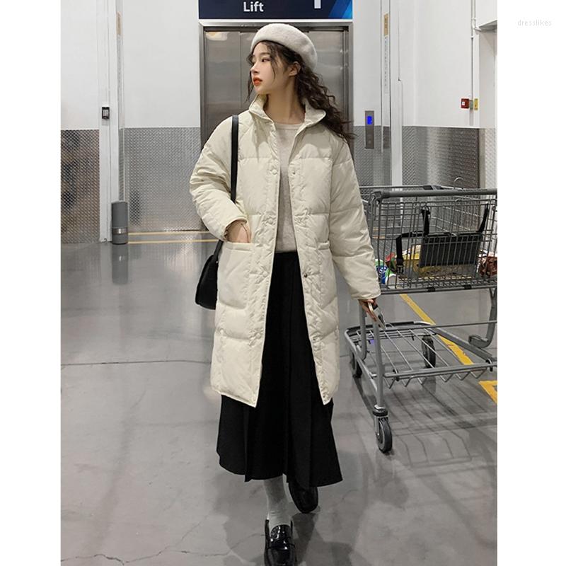 

Women's Down Women White Medium And Long Term Jacket Stand Collar Duck Cotton Warm Thicken Windproof Fashion Oversized Winter Coat, Beige