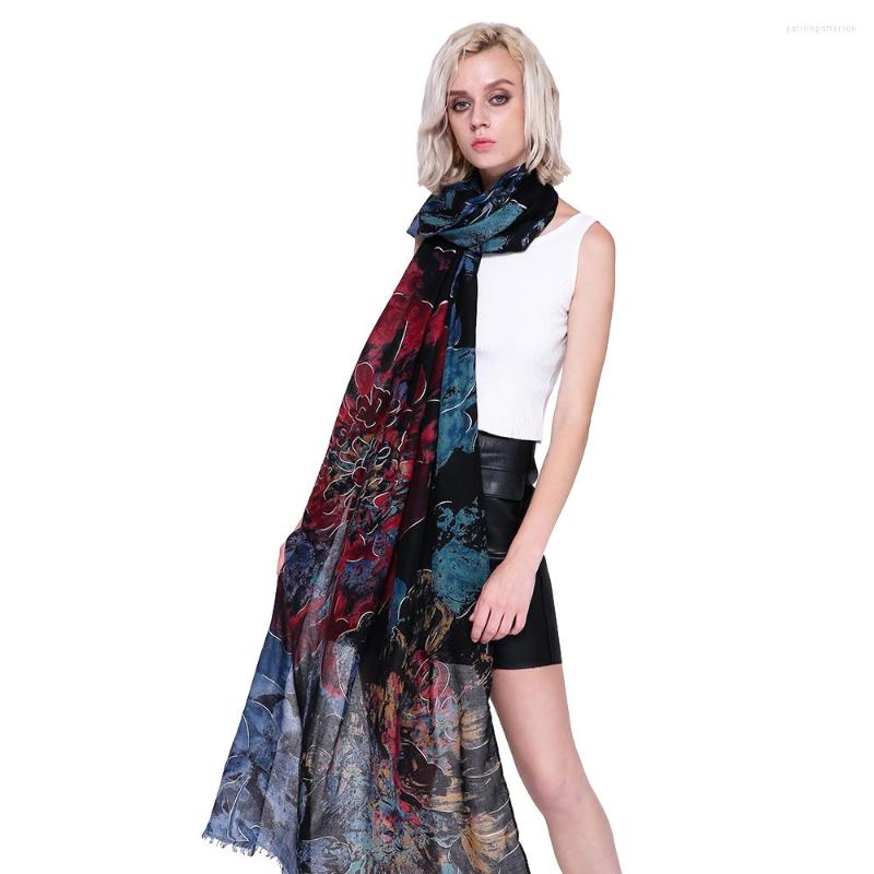 

Scarves 2022 Fashion Cotton Big Ombre Floral Print Shawl Beautiful Silver Foil Flower Wrap Scarf Muffler Hijab