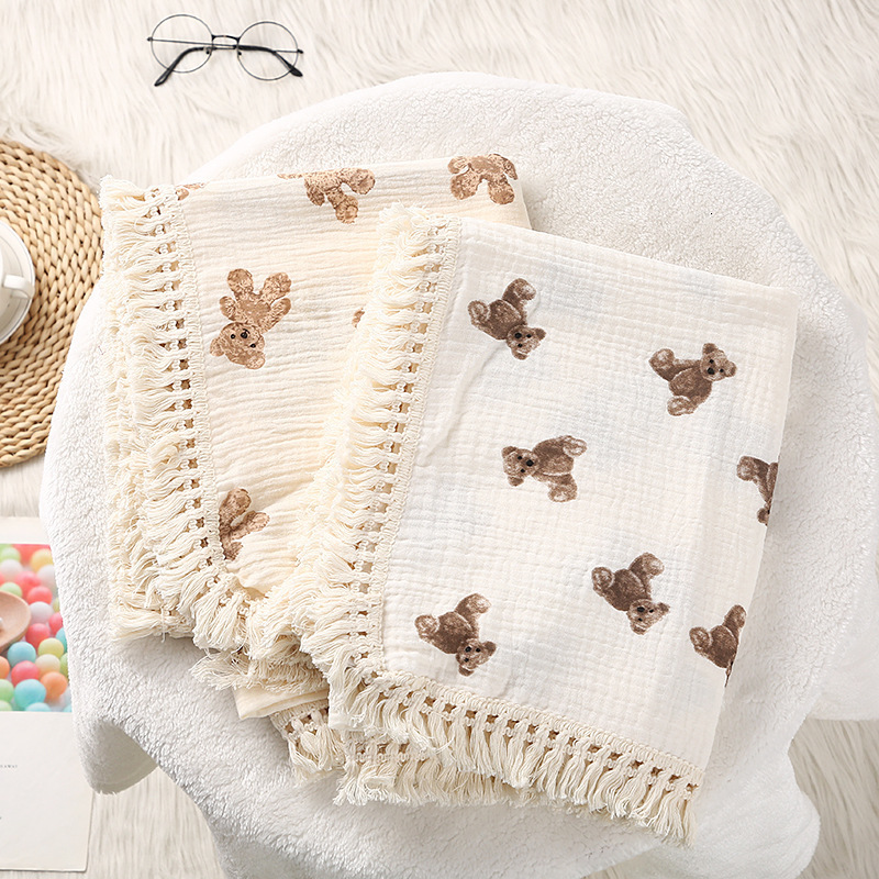 

Blankets Swaddling Cute Bear Muslin Squares Cotton Baby for born Plaid Infant Swaddle Babies Accessories Bed Summer Comforter 221128, Tent