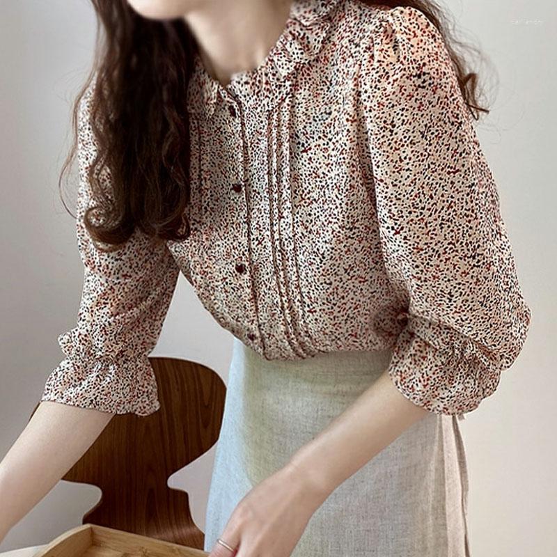 

Women' Blouses Women' & Shirts Flower Chiffon Shirt Women' 2022 Clothing Femme Korean Fashion Flare Sleeve Tops For Woman Drop, Mixed
