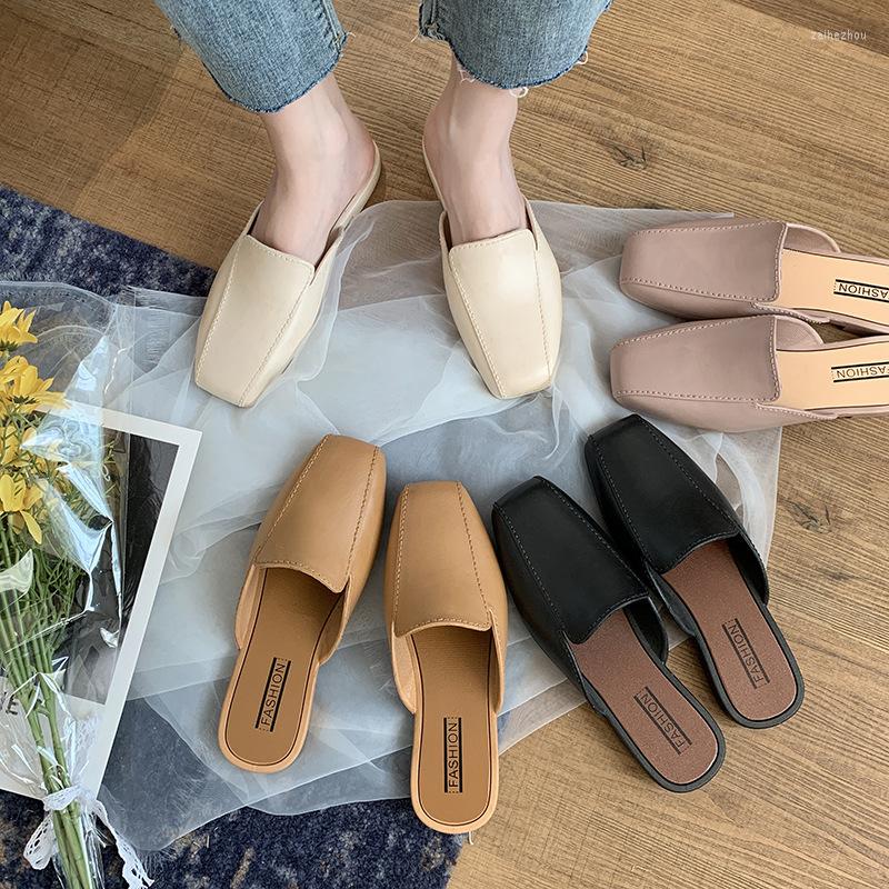 

Slippers Summer Simple Styles Sandals And Outer Wear Baotou Half Slipper Fashion Temperament Wear-resistant Non-slip, Brown