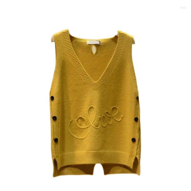 

Women's Sweaters 2022 Female Autumn Fashion Korean Wild V-neck Sweater Vest Women Loose Button Sleeveless Hedging Coat Slim A707, Pink