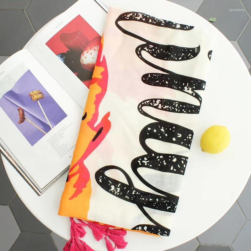 

Scarves 2022 Fashion Women Big Ombre Feather Print Tassel Scarf Long Cotton Letter Pattern Shawls Wrap Hijab Muffler