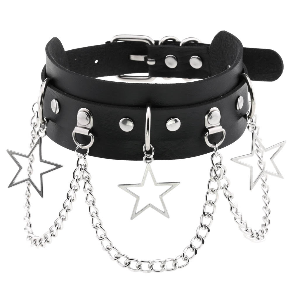

Sexy Costumes Pentacle Pendant Chain Clavicle Chain Choker Neck Cover Personality Exaggerated PU Leather Necklace Collar, White