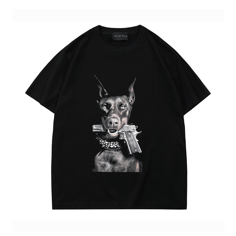 

22fw USA Dogs Gun Tee T shirt High Street Summer Vintage Robot Men Women Skateboard Fashion Streetwear Cotton Tshirt, Kn41