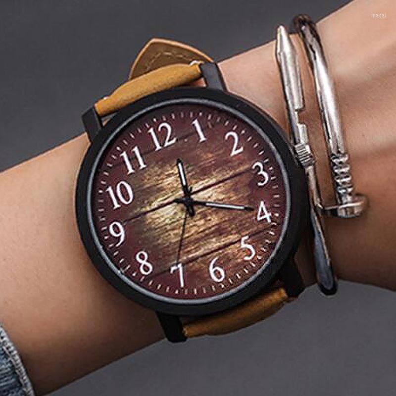 

Wristwatches Fashion Casual Steampunk Watches Men Brown Leather Band Quartz Man Wood Grain Watch Drop Reloj Hombre 2022, Woodenblack