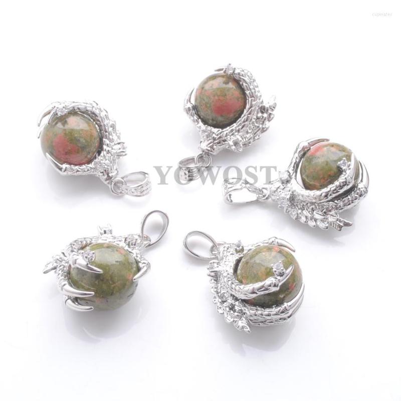 

Pendant Necklaces Wholesale 5Pcs Unakite Jaspers Natural Stone Pendants Round Ball Bead Dragon Claw Crystal Reiki Chakra Women Gift QN3108