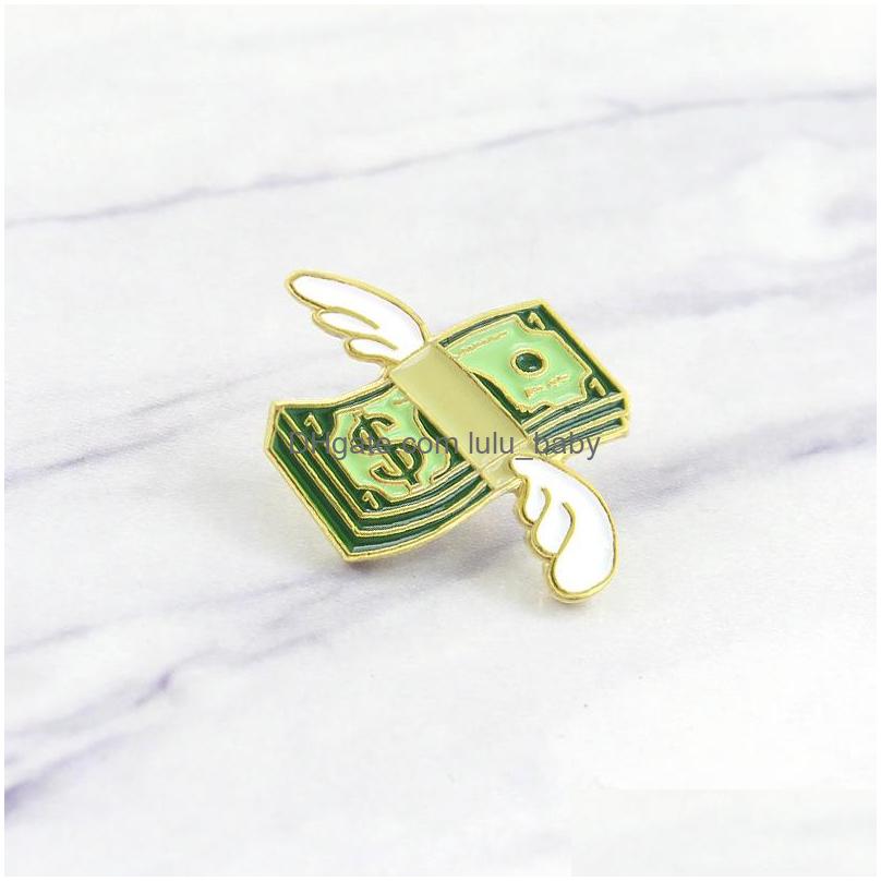 

Pins Brooches Funny Dollar With Wings Brooch Creative Cartoon Flying Dollars Enamel Pin For Boys Gold Plated Metal Badges Jewelry S Dhqzt