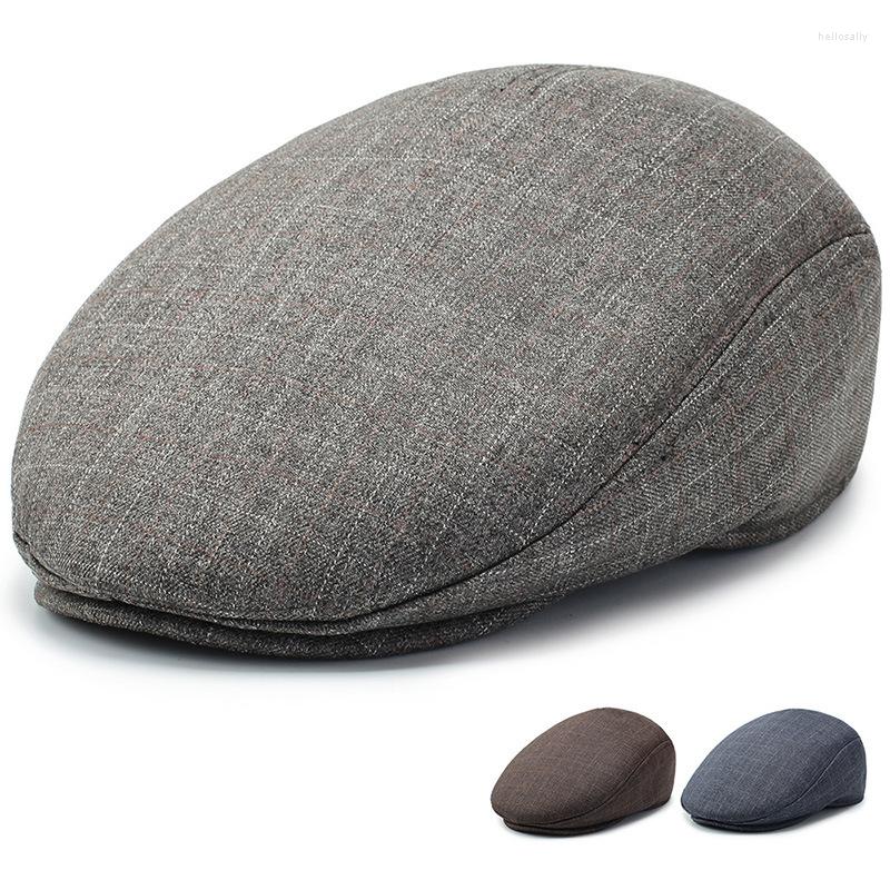 

Berets HT3007 Spring Summer Hat Men Cap Vintage Plaid Dad Father Grandfather Retro Ivy Flat Casual Male Beret, Dark grey