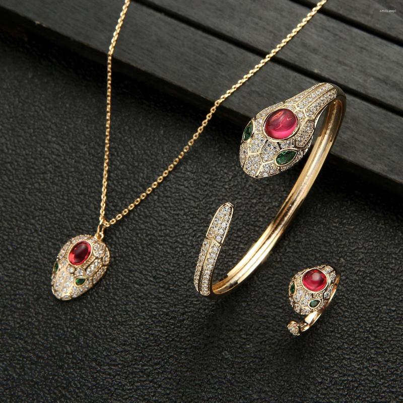 

Necklace Earrings Set 2022 Trendy Luxury Zircon Snake Jewelry Women Suadi Arabia Dubai Anniversary Celebration Party Nobleman, Picture shown