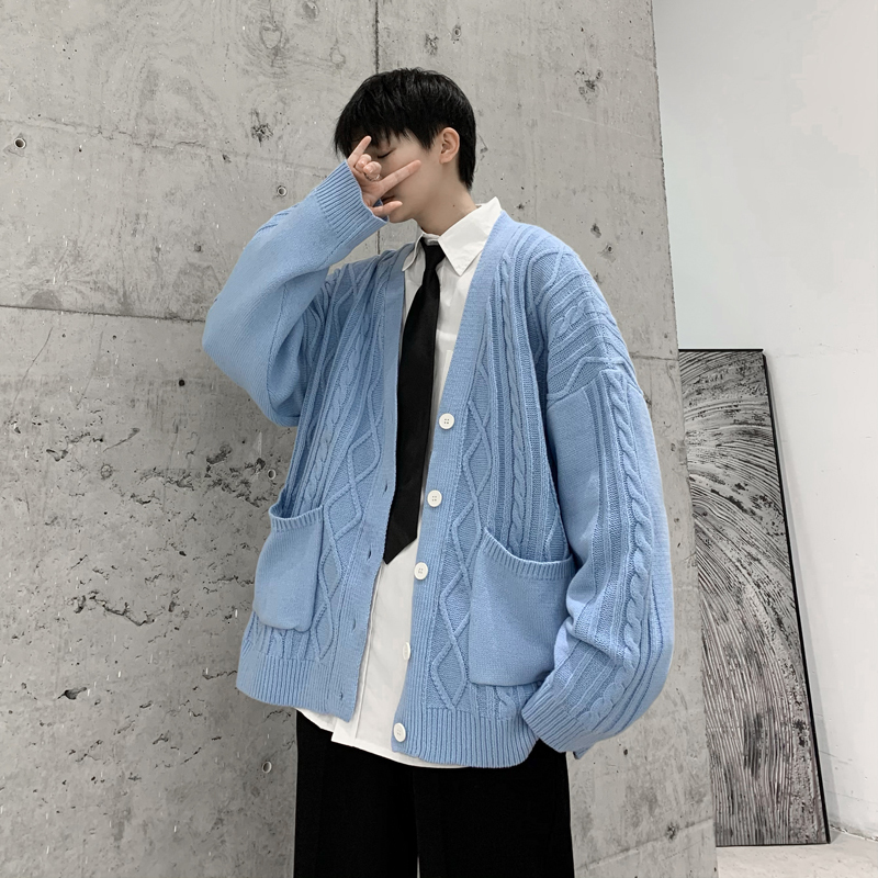 

Men' Sweaters Mens Fashion Vneck Big Pockets Cable Knit Sweater Cardigan Men Long Sleeve Singlebreasted Casual Sweatercoat Couple Jacket 221128, Sky blue