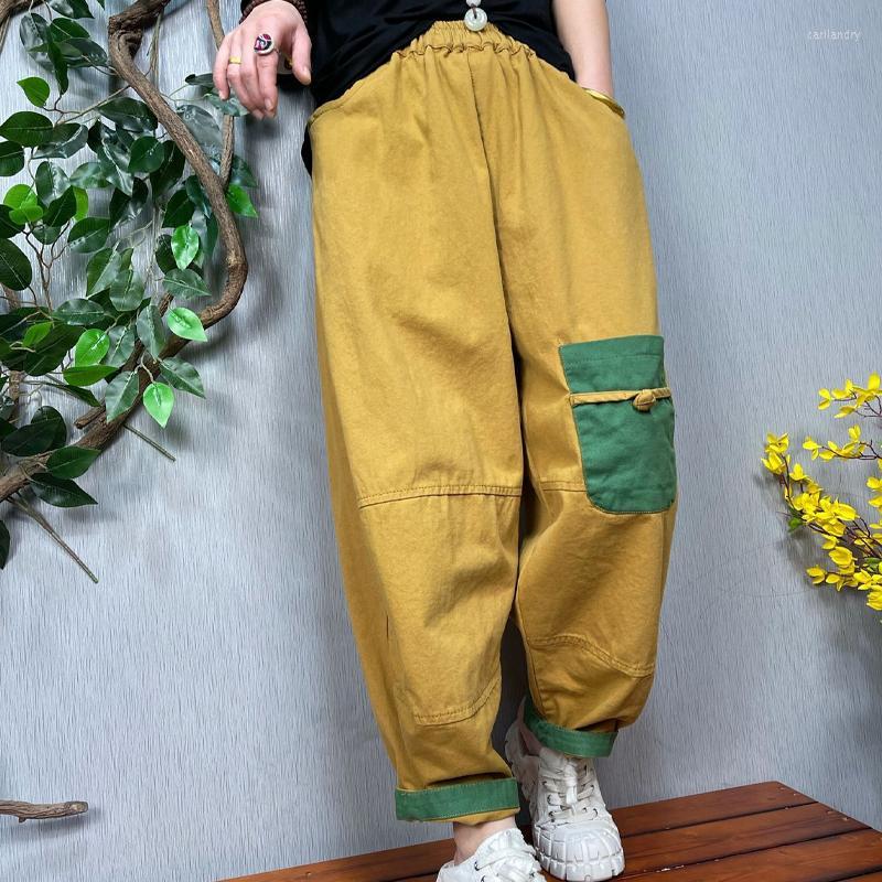 

Women's Pants Women's & Capris FairyNatural 2022 Spring Ladies Elastic Waist Loose Harem Trousers Women Patchwork Casual Retro, Black