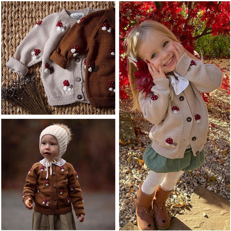 

Cardigan Kids Sweaters Winter Autumn Mushroom Toddler Girl Boy Coat Retro Brand Baby Child Knitted Outwear 221128, Vest
