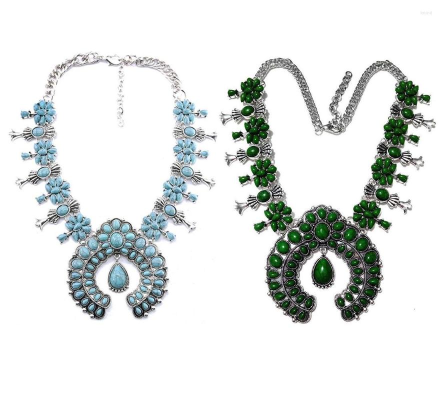 

Necklace Earrings Set Classic Vintage Bohemian Blue Stone Blossom Flower Bracelet Women Boho Costume Jewelry Wholesale, Picture shown