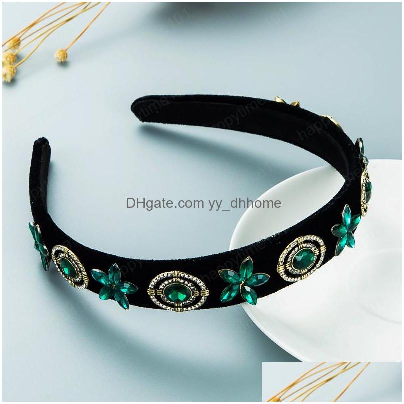 

Headbands Vintage Colorf Crystal Flower Headband Luxury Sparkly Rhinestone Beaded Black Veet Hairband Girls Jewelry Drop Delivery Ha Dhuf5