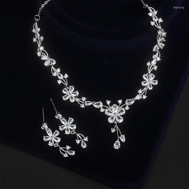 

Necklace Earrings Set YYSUNNY Elegant Flower Crystal Jewelry For Women Vintage Silver Plated Stud Banquet Prom Accessories, Picture shown
