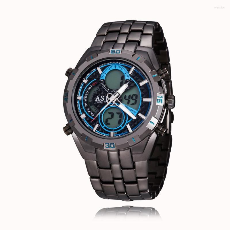 

Wristwatches Men Military Watch Steel Band Army Sports Watches Analog Digital Dual Time Zones Japanese Movement Waterproof, Red
