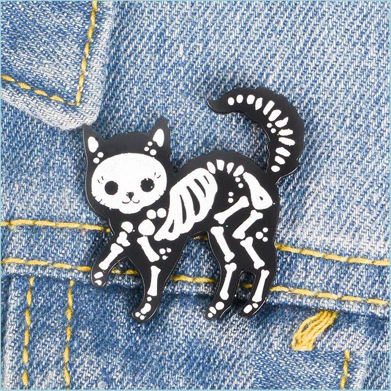 

Pins Brooches Cat Skeleton Enamel Pins Punk Glitter Dark Brooch Badge Bag Clothes Lapel Pin Funny Animal Jewelry Gift For F Dhgarden Dhgxi