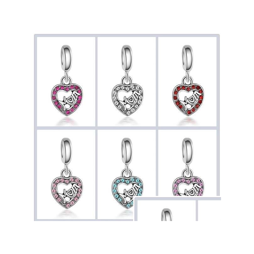 

Silver Fit Pandora Charm Bracelet Heart Mothers Day Mum European Sier Charms Pink White Flower Enamel Crystal Beads Diy Snake Chain Dhuep