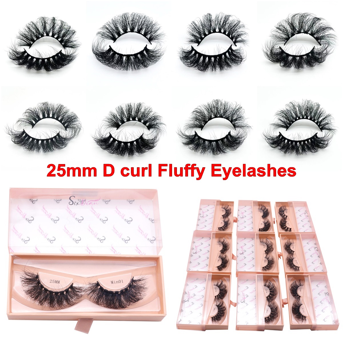 

25mm False Eyelash Faux Mink Lashes Long Dramatic 5D Russian D Curl Fluffy Thick Lash Handmade Eye Makeup 10 Styles