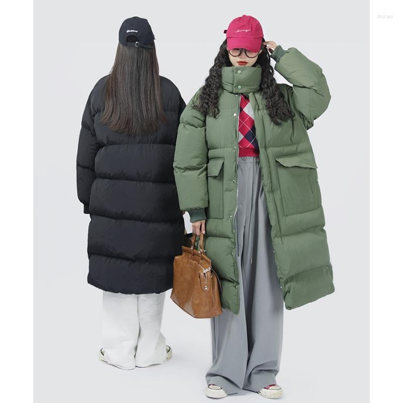 

Women's Down Women Green Medium Length Jacket Stand Collar Coat Fashion Windproof Thicken Duck Feather Female Puffer Winter Outwear, Black