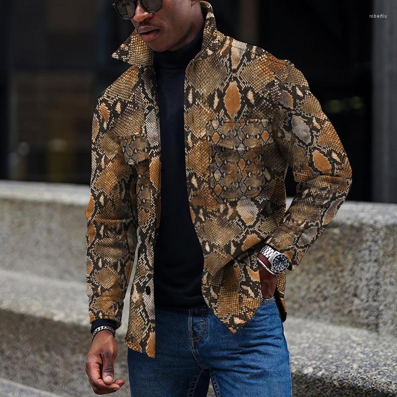 

Men' Jackets 2022 Autumn Winter Fashion Man Clothes Retro Harajuku Snake Pattern Men Jacket Lapel Button Pocket Leisure Coat Windbreaker, Ttb100-01-jkb