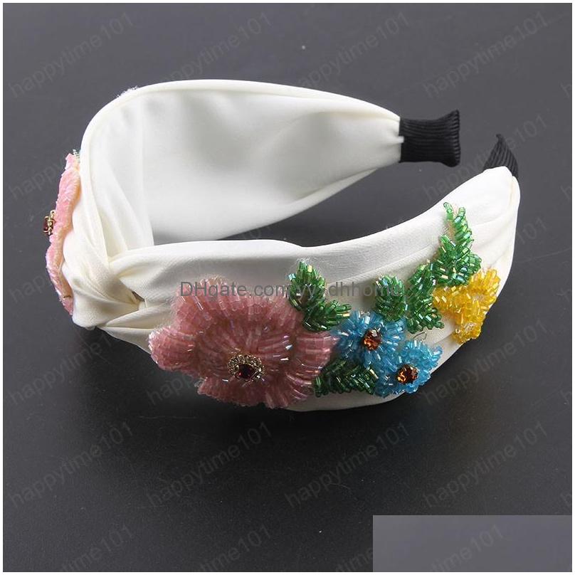 

Headbands Fashion Temperament Fabric Inlaid With Crystal Flowers Personality Headband Boho Style Ladies Travel Hair Accessories Drop Dhk4E