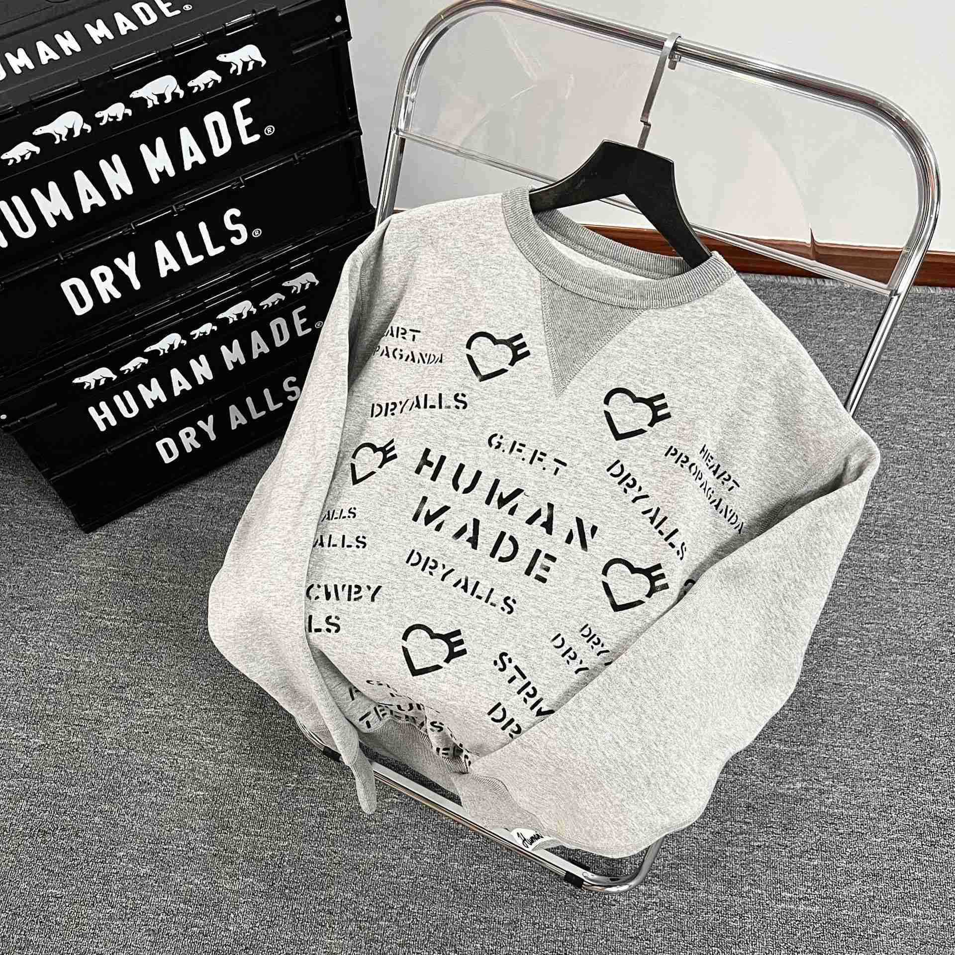 

Designer HUMAN MADE High quality cotton Stars round neck plush sweater for men and women loose autumn and winter lovers long sleeves Size xl, Gray