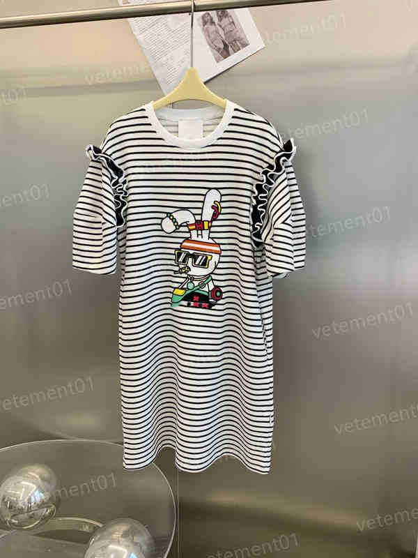 

Fashion Women Dress Cartoon Puff Sleeve Contrast Stripe Dress High Quality Luxury Comfortable Designer Dress For Womens