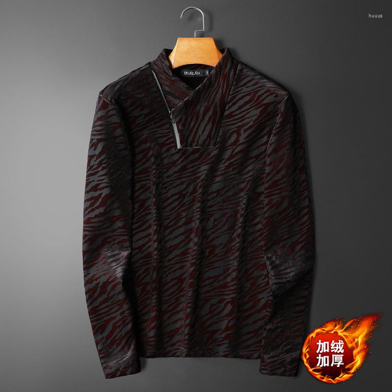 

Men's T Shirts Vintage Jacquard Zipper Mens Designer Clothes Long Sleeved T-Shirts Winter Thick Warm Velvet Fashion Casual Tees Camisetas, Picture shown