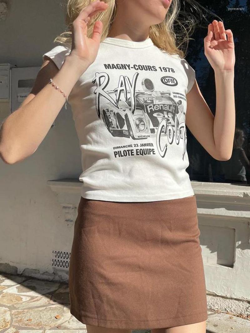 

Women's T Shirts Letter Print Slim Crop Top Women Summer Cotton Short Sleeve Round Neck Tee Shirt Casual Vintage Streetwear Femme 2022, Black