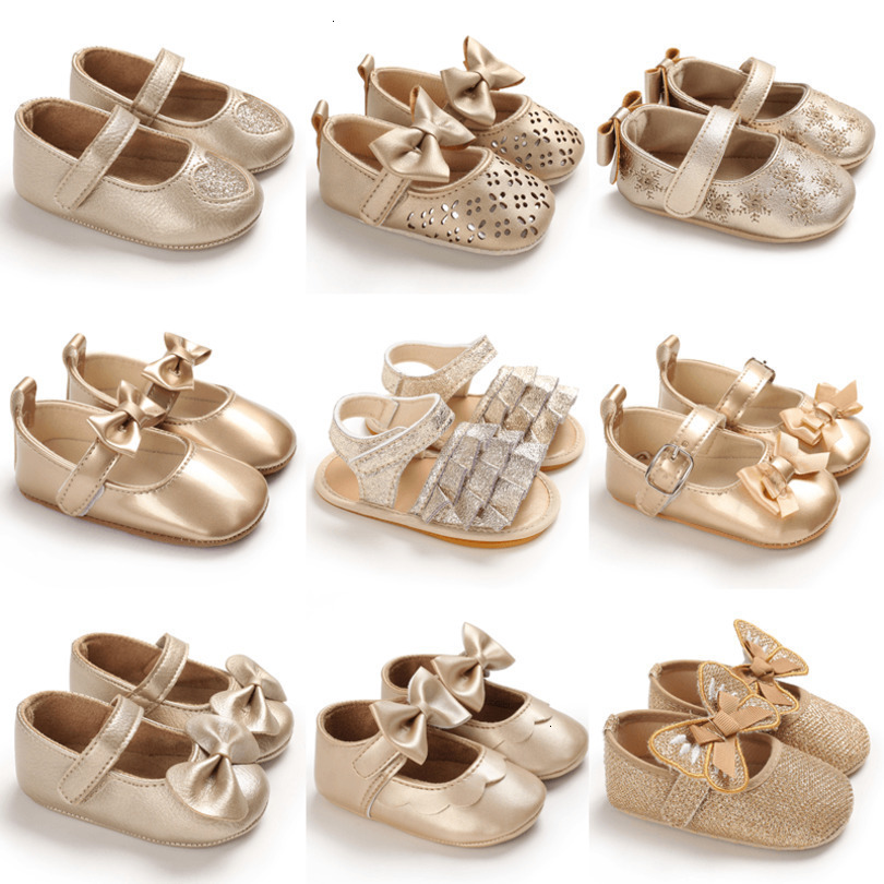 

First Walkers Golden born Baby Baptism Walking Shoes Elegant And Gold Princess Comfortable Soft Soles Nonslip 221125, D19 gold