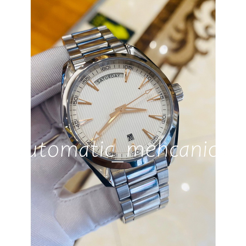 

Classic mens watch day date White Textured Dial 42mm Automatic mechanical movement 904L Steel Case Stainless Steel Bracelet fashion wristwatch