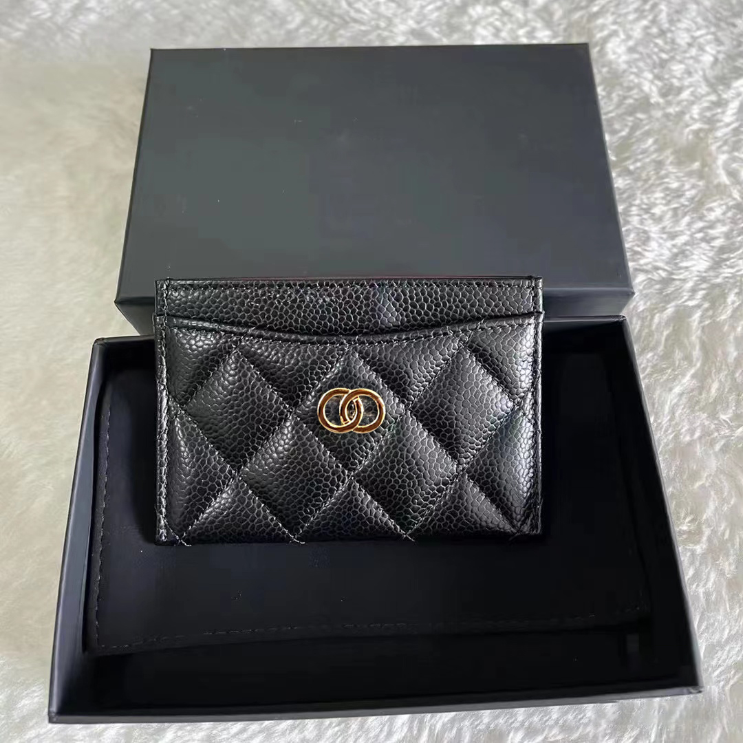 

Genuine Leather luxury wallets lambskin coin purses Womens caviar card holder Designer original classic men wallet cardholder four card slots Short Square Mini, Carton