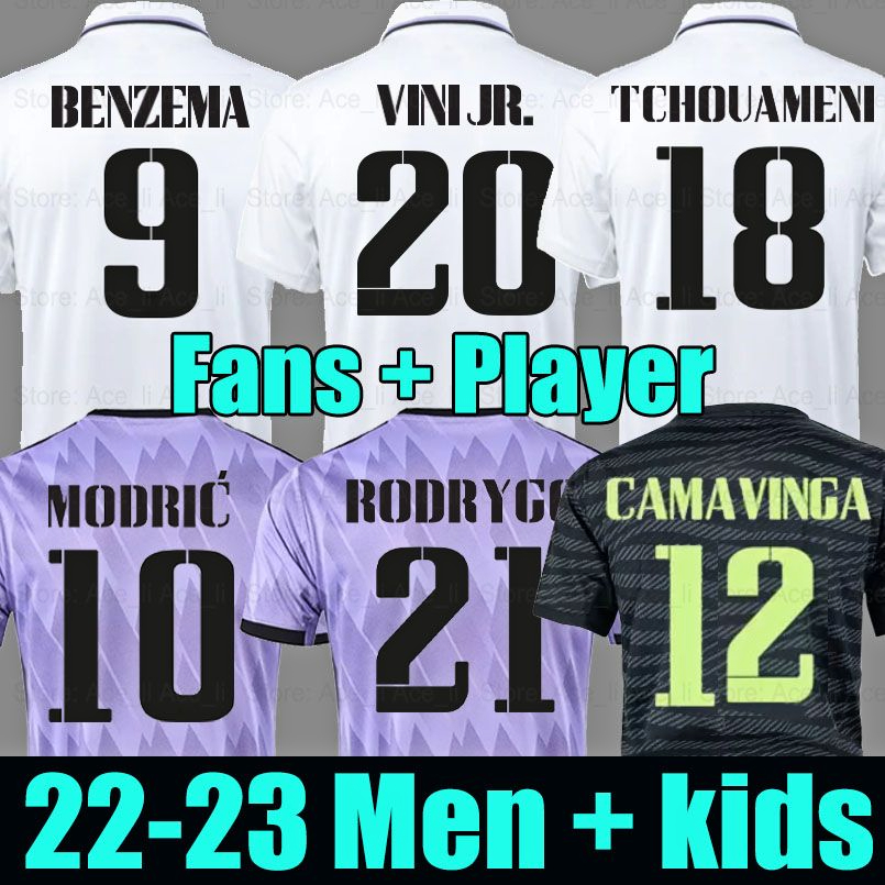 

BENZEMA soccer jerseys 22 23 football shirt VINI JR TCHOUAMENI CAMAVINGA 120th Y-3 ALABA ASENSIO MODRIC RODRYGO Fourth 2022 2023 camiseta men kids 1128, 22-23 away