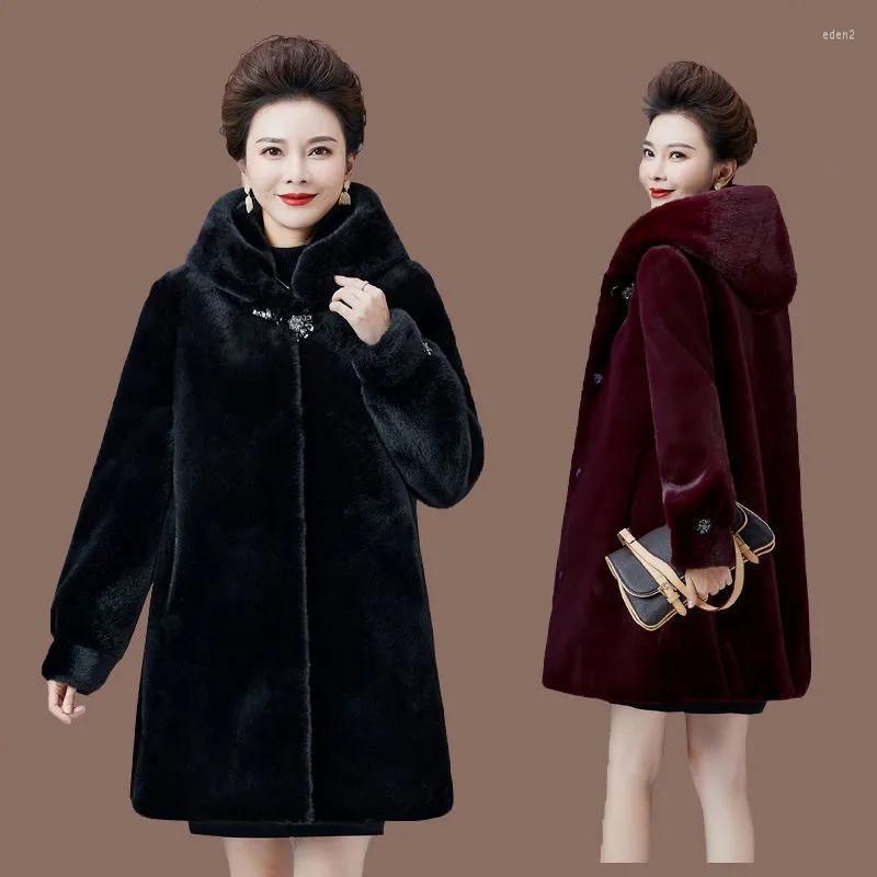 

Women's Fur 2022Winter Mink Coat Women Middle-Aged And Elderly Jacket Mid-Length Outcoat Mother Fleece Overwear Female Top, Black