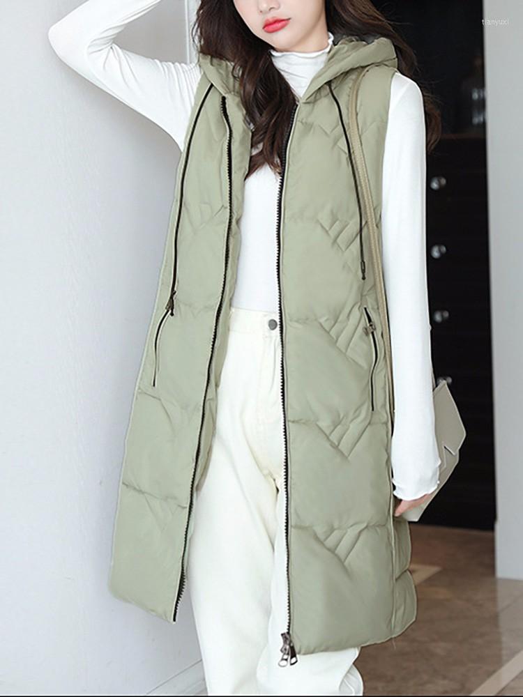 

Women's Vests Women Long Vest Coat Casual Cotton Waistcoat Slim Gilet Thicken Warm Sleeveless Jacket Parkas Winter Tops, Beige