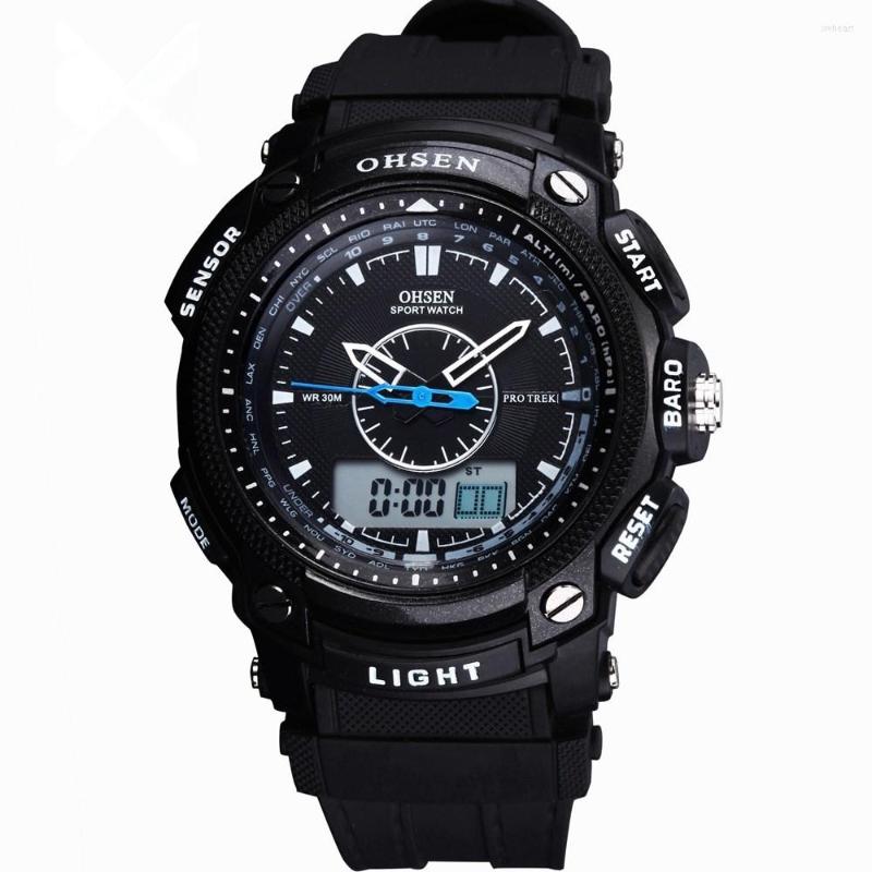 

Wristwatches OHSEN Military Sports Watches Men Quartz Analog LED Digital Clock Man Waterproof Dual Display Relogio, Silver