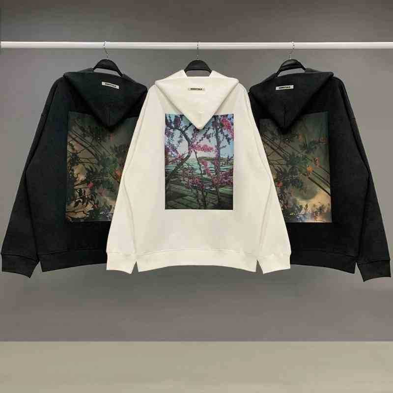 

Double Sweatshirt Designer Cotton Comfortable Luxury of Goddess Men's Line Flower Hoodies Trend Loose High Street Long 3G9D, Black