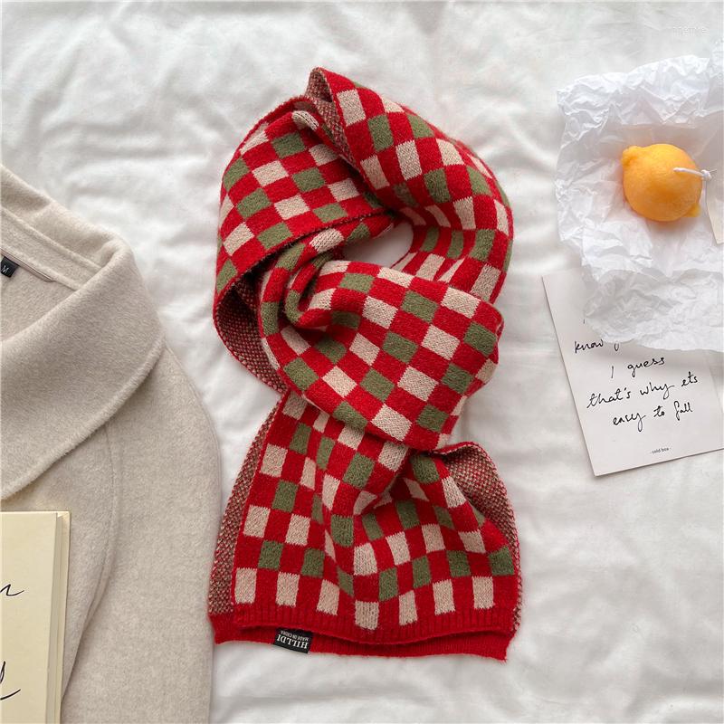 

Scarves Winter Knitted 2022 Warm Neckercheif Scarf Women Fashion Plaid Bufanda Design Woolen Yarn Shawl Wraps Foulard 22 170cm